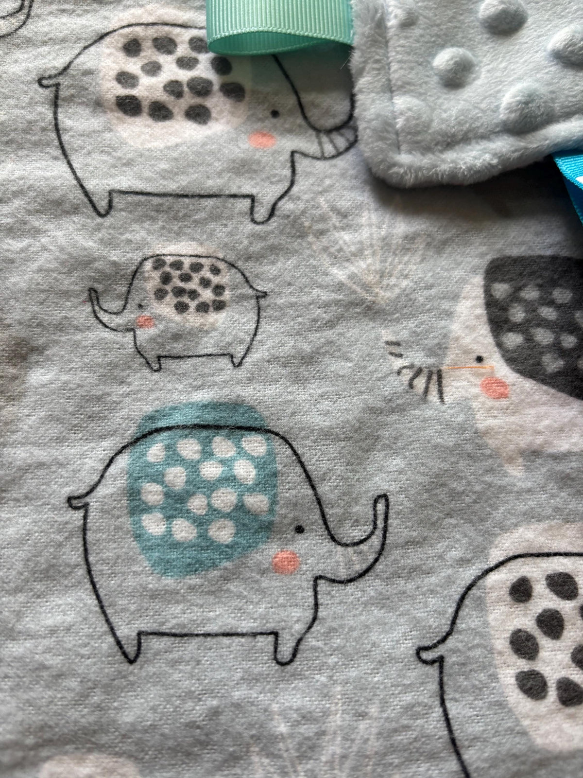 Elephant Minky Tag Blanket | Soft Sensory Security Lovey for Babies