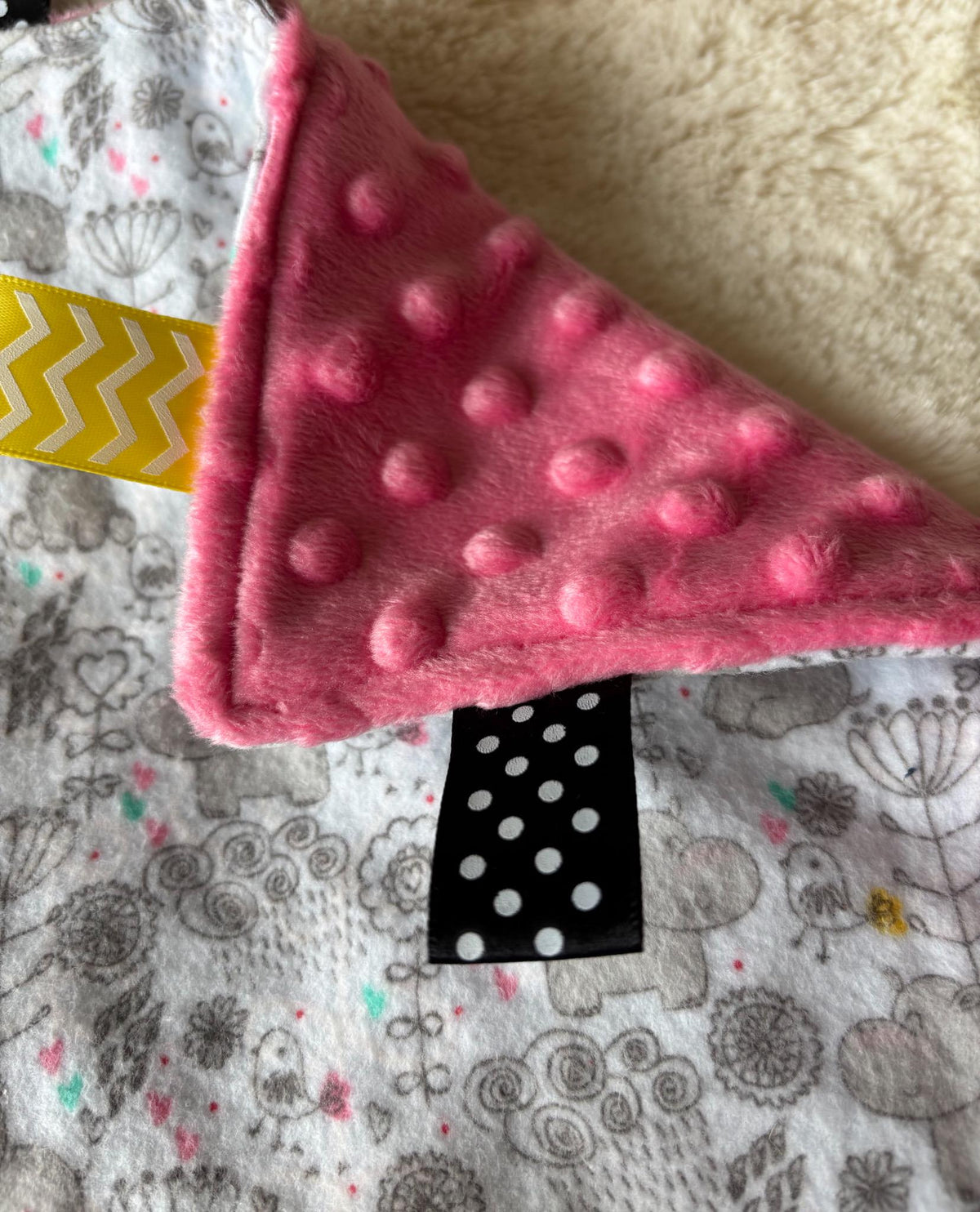 Hippo Flannel Minky Tag Blanket | Sensory Lovey Security Item