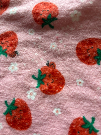 Strawberry Flannel Minky Tag Blanket | Sensory Lovey for Babies