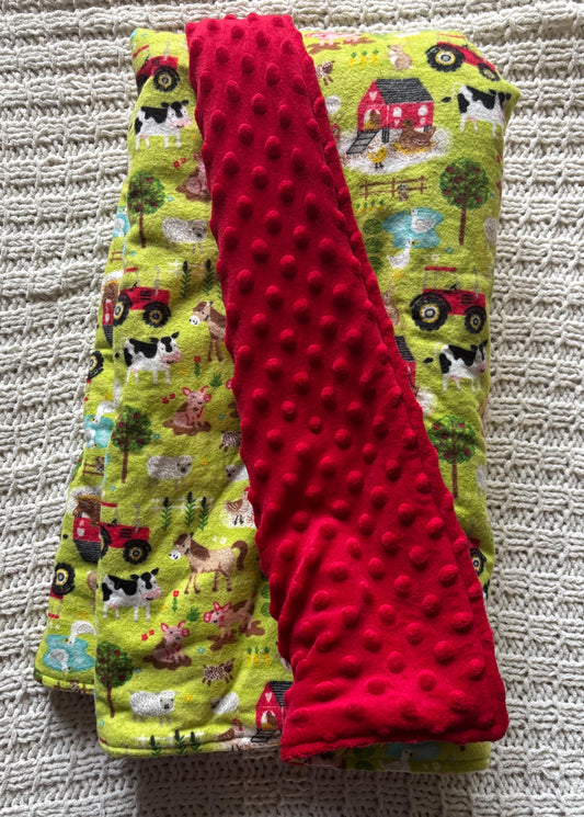 Farm Animal Baby Blanket | Red Dot Minky, Flannel, Batting | 40 Inch Square