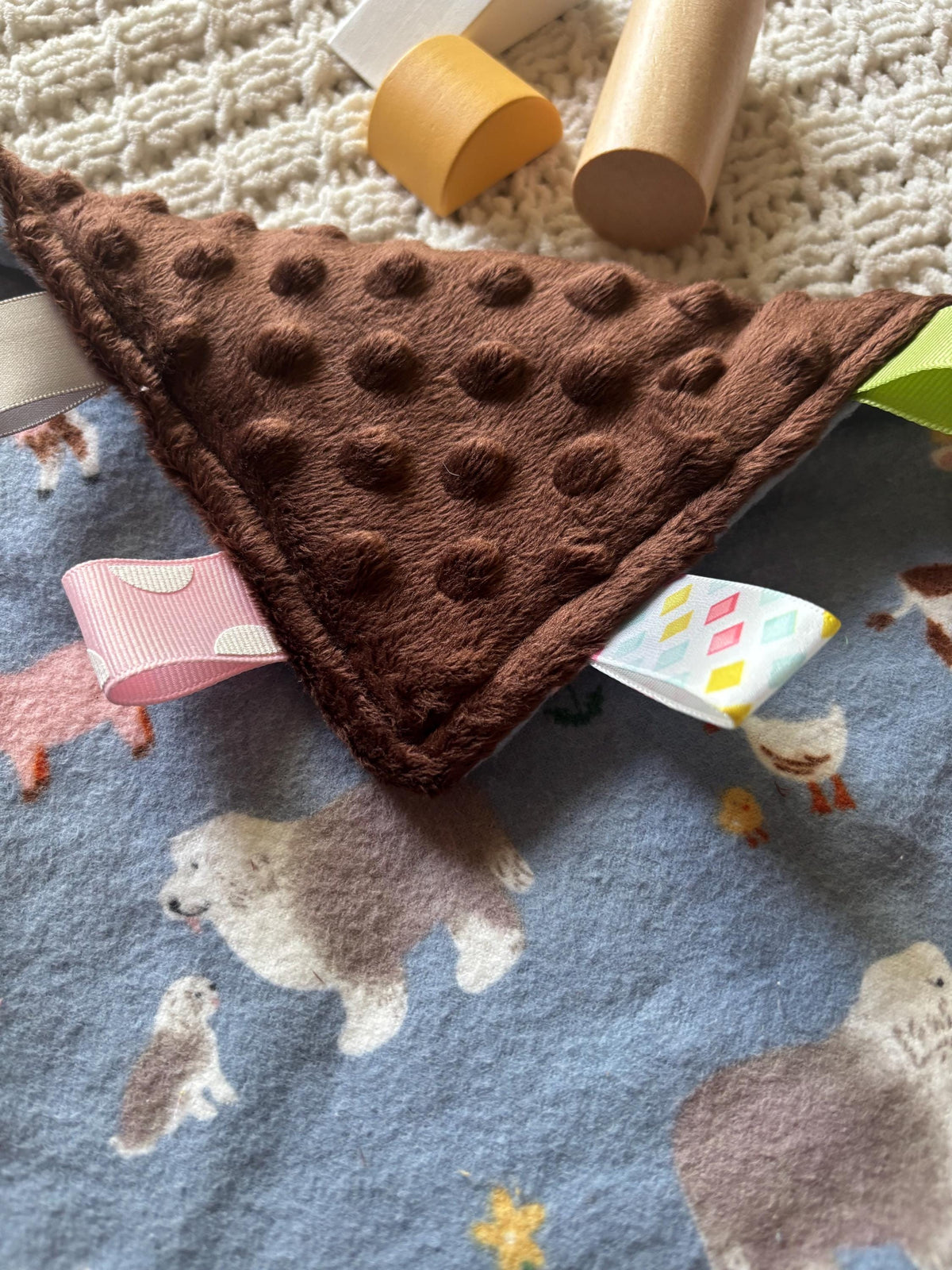 Farm Animal Tag Blanket | Minky Sensory Lovey for Babies