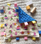 Playful Piggy Flannel Tag Blanket | Blue Minky Sensory Security Lovey