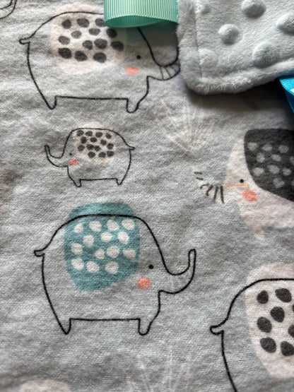 Elephant Minky Tag Blanket | Soft Sensory Security Lovey for Babies