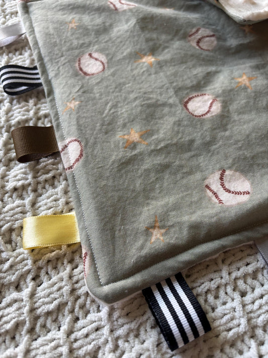 Baseball Baby Tag Blanket | Minky Fleece Sensory Toy (12" Square)