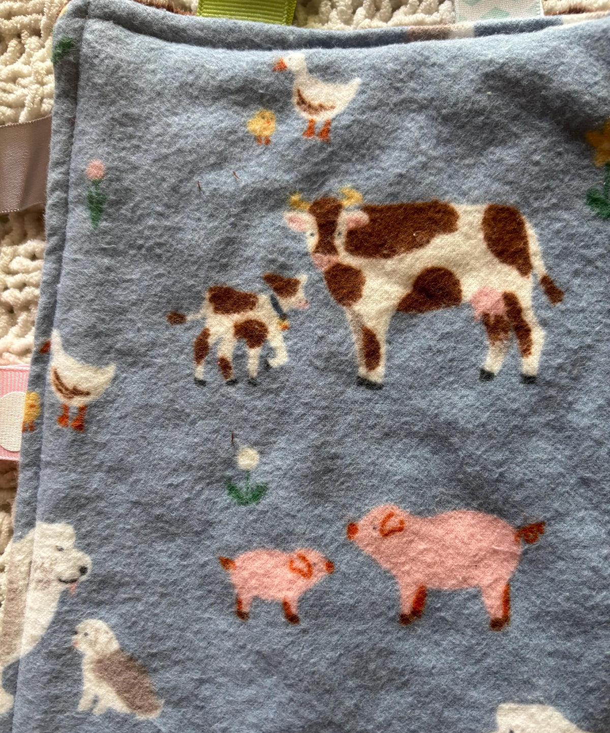 Farm Animal Tag Blanket | Minky Sensory Lovey for Babies