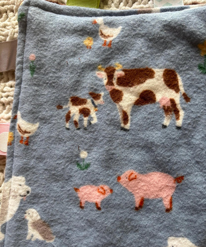 Farm Animal Tag Blanket | Minky Sensory Lovey for Babies