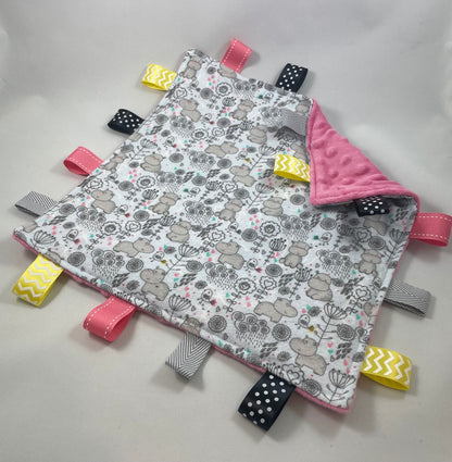 Hippo Flannel Minky Tag Blanket | Sensory Lovey Security Item