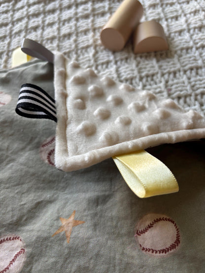 Baseball Baby Tag Blanket | Minky Fleece Sensory Toy (12" Square)