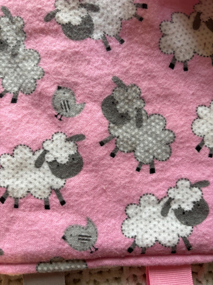Pink Sheep Flannel Minky Tag Blanket | Sensory Security Lovey