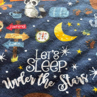 Woodland Camping Tag Blanket | Sensory Ribbon Lovey for Baby