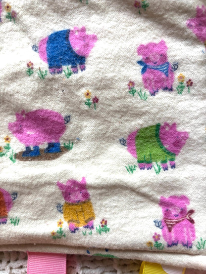 Playful Piggy Flannel Tag Blanket | Blue Minky Sensory Security Lovey