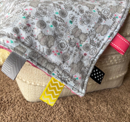 Hippo Flannel Minky Tag Blanket | Sensory Lovey Security Item