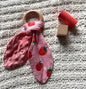 Berry Sweet Crinkle Bunny Ear Teether | Wooden Baby Teething Ring | Strawberry Sensory Toy | Handmade Baby Gift
